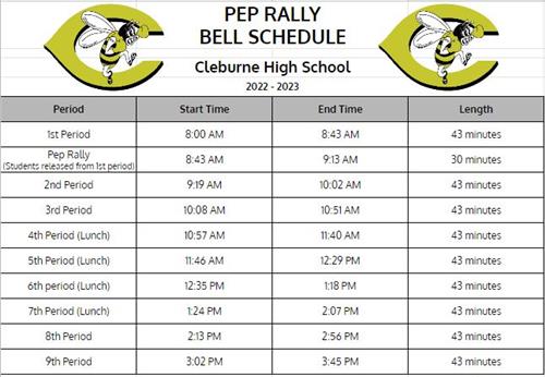 Pep Rally Bell Sched